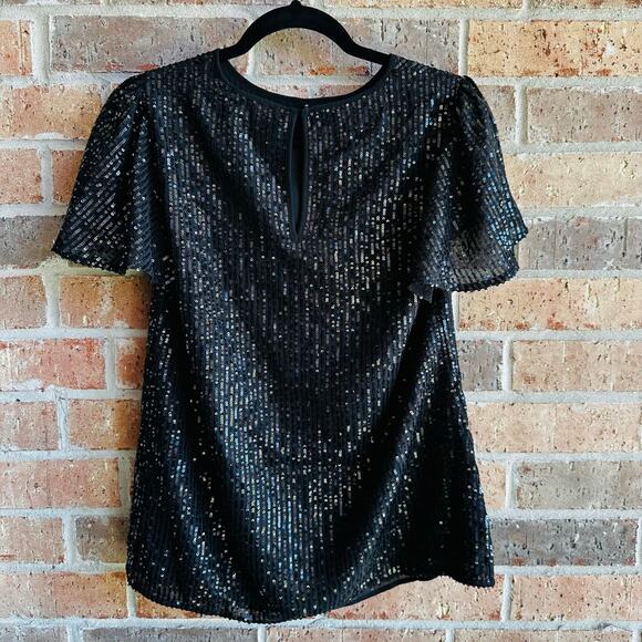 Michael Kors Women's Black Sequence Back Keyhole Short Sleeve Blouse Size Small - Picture 2 of 3